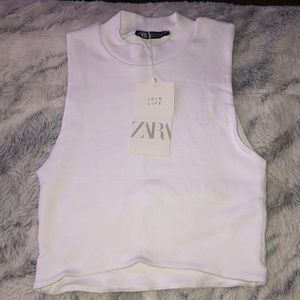 Zara Ribbed White Crop Top